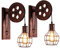 2 Stücke Industrial Wandlampen, iDEGU Vintage Wandleuchten im Riemenscheibe Design Retro Lampe aus Metall und Holz E27 Hängelampe Wandlampe für Schlafzimmer Wohnzimmer Restaurant Bar Flur - Roter Rost