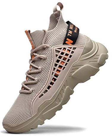 FUSHITON Chaussure Homme Sneakers Baskets Montante Mode Chaussures de Course Marche Respirante Décontractées Baskets Homme, Beige, 43 EU