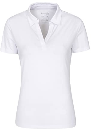 Mountain Warehouse Womens UV Polo - UV Protection Ladies T-Shirt, V Neck Top, Lightweight Tee Shirt - for Spring Summer Running, Hiking & Outdoors White Women's Size 14