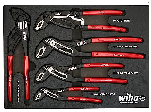 Wiha 34691 5 Piece Classic Grip V-Jaw Tongue and Groove Pliers Tray Set