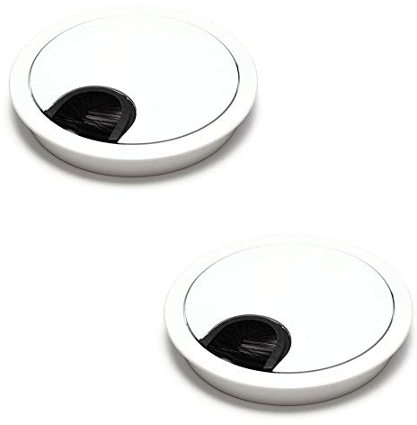 sossai® Pasacable redondo/canal de cableado/salida de cables | juego de 2 | KDM1-WH | Diseño: blanco | Diámetro: 80 mm | Material: metal