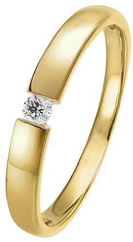 trendor Diamantring Gelbgold 585/14 Kt. mit Brillant 0,05 ct zauberhafter Ring aus Echtgold für Frauen Verlobungsring 26977.005GG-52 Ringgröße 52/16,6