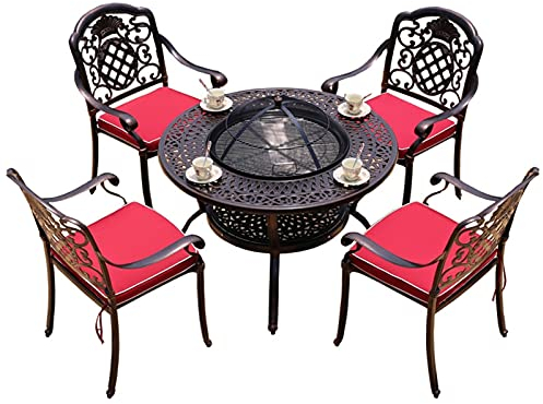 Feuerstellen Garten Holzofen Feuerstelle Schüssel BBQ Tisch, Terrasse Patio Rasen Garten Outdoor-Tisch Und Stuhl-Set， 106cm/41,7