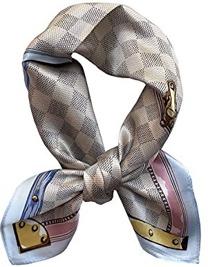 Foulard carré en satin de soie de mûrier véritable pour homme et femme 53,3 x 53,3 cm, Damier rose,