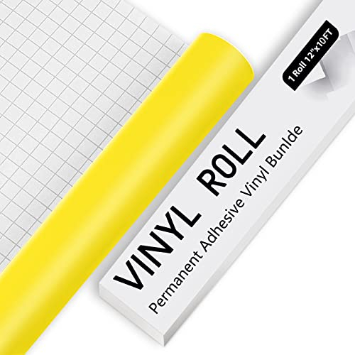 Permanent Vinyl for Cricut - 10Ft Matte Yellow Adhesive Vinyl Sheets, vinyl for Cricut, Silhouette & Cameo, Vinyl for Mug, Cup, Window & Home Deco,and other DIY projects