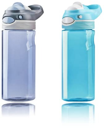 DEART 2-Pack 550ml Grau&Himmelblau Wasserflasche mit Griff, BPA frei, automatische Gießwasserflaschen, Einhandbedienung, schnell ohne Stroh, einfach für Outdoor-Sportarten, Büro, Turnhalle etc.