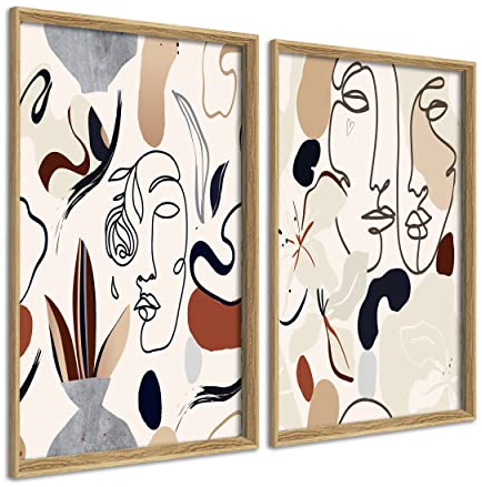 DekoArte - Bilder Wandbilder Wohnzimmer GESICHTER SCHLÄGE PICASSO 50x70 cm x2 Stück - Bilder mit Rahmen, Farbe Holz im Lieferumfang enthalten
