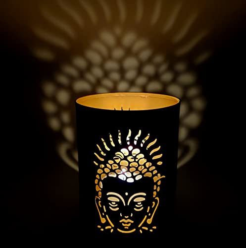 Handgefertigter Schatten Votiv Teelicht Kerzenhalter Metall Motiv Buddha I Spiritualität Mythologie Dekoration Geschenk Hochzeit Diwali