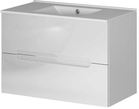 Kibath Mueble de Baño con Lavabo Victoria 100 cm 2 cajones suspendido Acabado Blanco Mate Fabricado en Madera, Grande