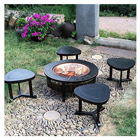 Spacmirrors Outdoor-Feuerstelle Outdoor-Lagerfeuerstelle, holzbefeuerte Garten-Feuerschale mit 4 Hockern, verwendet für Hinterhof-Terrassengrill und Barbecue-Grill, 81 cm/31,8 Zoll