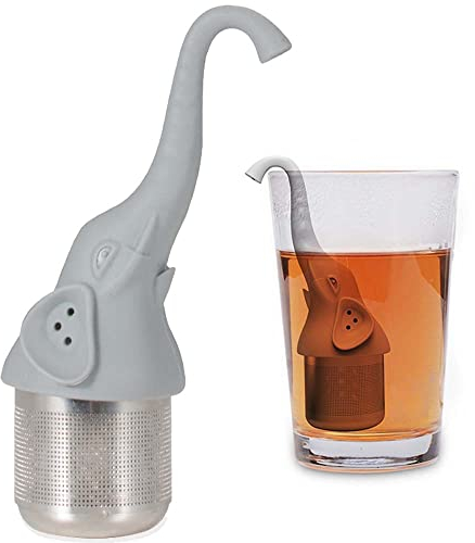 Tee-Ei, ANDGING Elefant Tee-Ei für losen Tee, extra feines Netz-Silikongriff, Edelstahl-Teesiebe für losen Tee oder Kräutertee, Teekugel-Tee-Steeper für losen Tee (Grau)