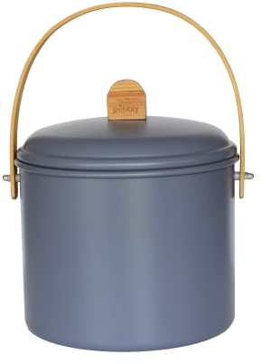Pebbly - Seau à Compost d'Intérieur en Acier et Anse en Bambou - 7 litres - Ø 22 x 25 cm - Filtre Anti-Odeur en Charbon Inclus, Seau Élégant, Durable, Léger et Résistant, sans Risque de Fuite