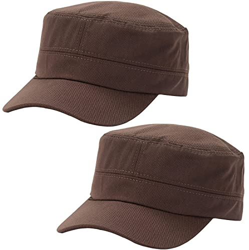 Malaxlx 2 Pcs Braun Unisex Military Stil Army Cap Verstellbare Baseball Cap Flat Top Cap Sommer Sonnen Kappe für Herren Damen