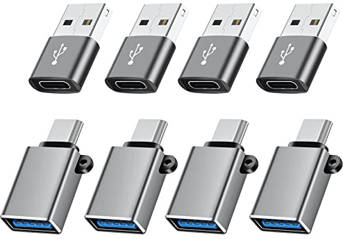 BaseNew USB-C to USB Adapter 8 Pack, USB to USB-C Adapter, USB-A Type-C Male Female OTG Adaptor Set for iPhone 17 16 15, MacBook Pro, iPad, Samsung Galaxy, iMac, Grey