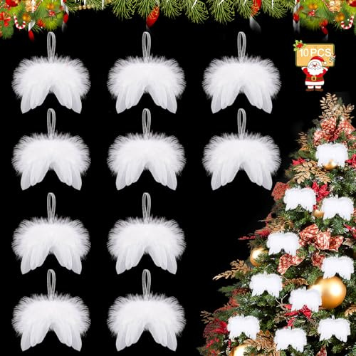Weiß Weihnachtsschmuck, 10 Stück Engelsflügel, Weiß Engelsflügel Federn, Engel Flügel Anhänger Weihnachtsbaum, Engelsflügel Deko, DIY Handwerk für Weihnachten Hochzeit Party Deko, Christbaumschmuck