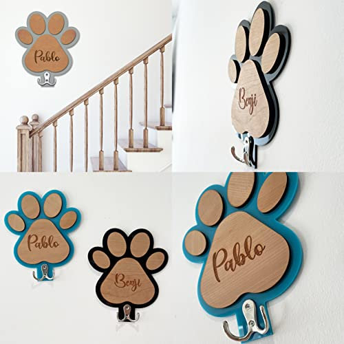 Fingerprint Designs Personalised Pawprint Dog Lead Hanger Pet Leash Harness Hook Gift Any Colour