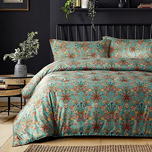 Nyescasa Bohemian Bettwäsche 155x220cm 2 Teilig Boho Bettwäsche-Set Renforce Vintage Blumen Wendebettwäsche Weich Mikrofaser Bettbezug mit Reißverschluss und Kissenbezug 80x80cm Einzelbett