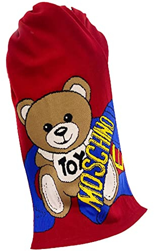 Moschino Roter Schal mit blauem Stirnband Teddy, rot, 30x180cm