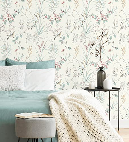 GAULAN 681950 - Papel pintado de ramas flores y pájaros estilo romántico para pared salón dormitorio pasillo comedor - Rollo de 10 m x 0,53 m