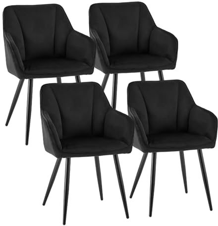 CLIPOP Esszimmerstühle 4er Set Samt Küchenstuhl Polsterstuhl mit Armlehne und Metall Beine, Retro Design Armlehnstuhl Sessel für Wohnzimmer Esszimmer (4er, Samt Schwarz)
