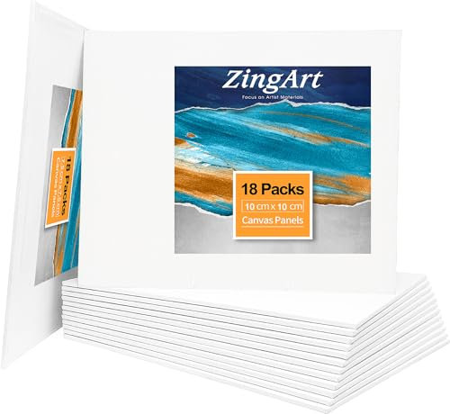 ZingArts leinwand zum bemalen, 18 Stück, 7,5x7,5cm, leere graue Leinwandplatten, 100% Baumwolle, Flache Leinwand für Acryl, Ölmalerei, Aquarellfarbe.