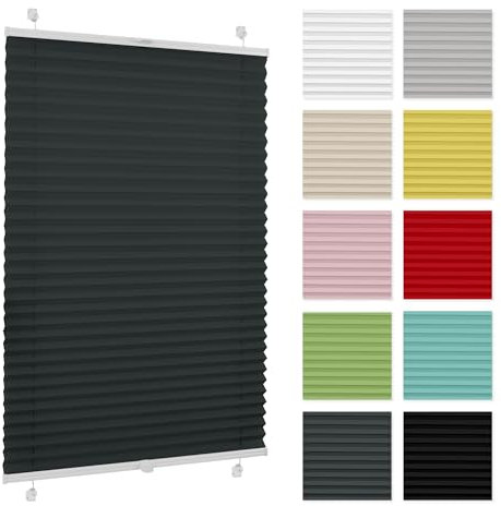 Plissee ohne Bohren 55 cm x 100 cm - Anthrazit - Plissee klemmfix, Rollos für Fenster ohne Bohren, Jalousien Fenster für innen, Raffrollo, Fenster plissee