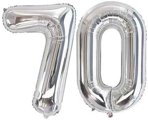 Vthoviwa 40 Pollici Palloncini Numeri 70 Argento, Pallone 70. 0123456789,10-19,20-25,30,40,50,60,70,80,90 Compleanno Numero Palloncini Foglio, Palloncino 80 Decorazione Festa Supporta Elio