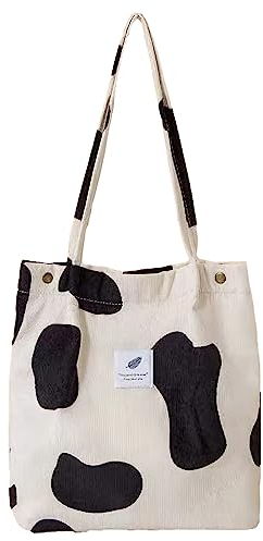 Anopo Cord Taschen Damen Groß Tote Bag mit Innertaschen Lässige Handtasche Umhängetasche Shopper Fashion Stofftasche für Alltag Büro Schulausflug Einkauf Kuh Druck