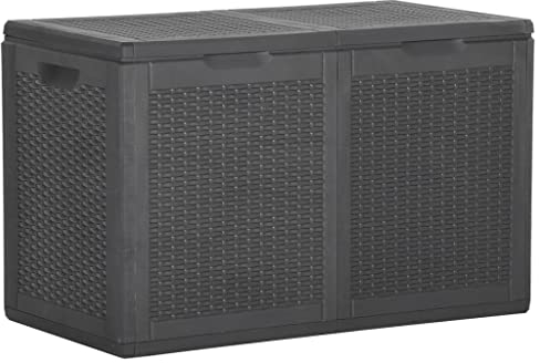 vidaXL Garden Storage Box, 180 Liters Black Polypropylene With Rattan Look, Weather and UV Resistant Outdoor Storage Chest