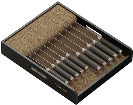 SpaceAid Large Knife Drawer Organizer Bamboo Insert Dock, Kitchen Steak Knives Holder Organizers Block for Drawer in Storage Organization (Large, Black)