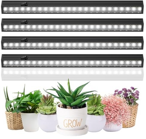 MOYA STD T5 Grow Lights for Indoor Plants, Full Spectrum Grow Lamp, 1ft LED Plant Light, Black Housing LED Grow Light Strips with Magnetic Installation, Plug and Play, 5000K, 4 Packs