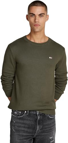 Tommy Jeans Herren Pullover Slim Fit Crew Neck Sweater Strickpullover, Grün (Fatigue Green), S