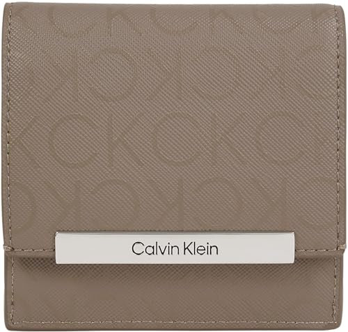 Calvin Klein Porte-Carte Femme Linear Trifold Mono Petit, Beige (Cinder Monogram PU), Taille Unique