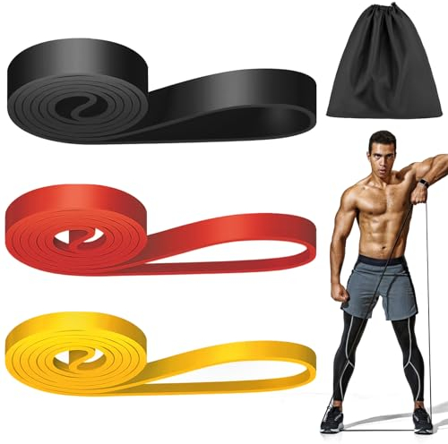 WuGU Bande Elastique Musculation (Lot de 3), 3 Niveaux de Résistance Élastique Musculation, Bandes de Résistance Élastique pour Sport, Pilates, Yoga, Musculation, Homme & Femme