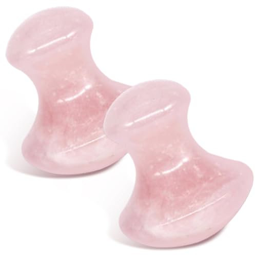 KDAMGOQE 2 pcs Rouleau Jade pour Visage Lisse à Bords Ronds à Bords Roses Rose Quartz Face Roller Masger Tool pour soulager Les tensions et réduire Les Outils Facial Gua Sha