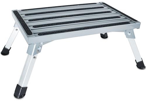 Caravan Trittstufe Klappbare Stufe 63x48x24 cm aus Aluminium bis zu 150kg belastbar mit Anti-Rutsch-Trittfläche Einstiegshilfe Einzeltritt Faltbar Wohnwagen Wohnmobil Fußbank Tritt