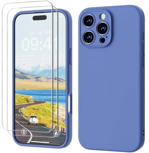 GOODVISH 3 IN 1 for iPhone 16 Pro Max Case 6.9 inch, Upgraded Camera Protection, 2 Pack HD Screen Protector, Liquid Silicone Anti-Scratch Shockproof Gel Rubber Non-Fingerprint Phone Case, Ultramarine