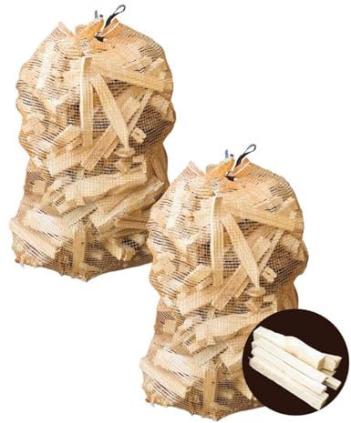 Bulk 2 x Nets Quality Kindling Fire Starting Wood Kiln Dried - Dried & Cut Easy Storage Netted Bags - Suitable for Burner Firepits Open Fires Stoves BBQs Pizza Ovens Barbecues Chimineas
