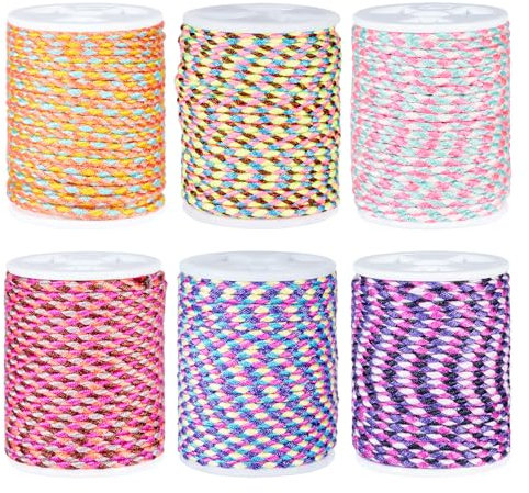 Crafans Cordini intrecciati da 1,5 mm, 4 strati, in cotone macramè, 6 colori, corda intrecciata con bobina, per fai da te, lavori a maglia, ganci da parete