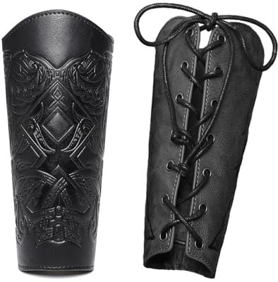 M-YOUNG Handgefertigte Lederarmbänder, Wikinger-Brustpanzer für Herren, geprägte Armmanschette, Lederhandschuh, Kostüm-Zubehör, Schwarz, Einheitsgröße