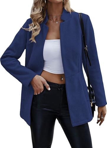 Jhsnjnr Damen Offen Vorne Elegant Blazer Langarm Stehkragen Wärmen Long Sakko Mantel Business Tweed Anzug Jacke