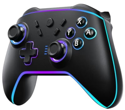 CSWXIO Manette Switch Sans Fil pour Switch/Lite/OLED/PC, Manette Switch Pro avec LED RGB 7 Couleurs, Programmable, Wake Up, Turbo