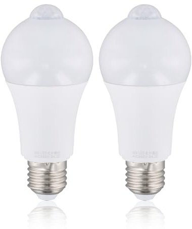 Focenat 2er E27 LED Lampe Bewegungsmelder, 9W, 220V, Weißlicht, PIR Sensor, Automatische Nachtaktivierung, Energieeffiziente Beleuchtung für Flur Balkon Garage