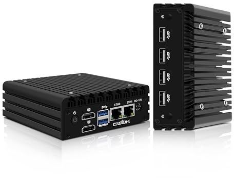 CWWK X86-P5 N200 Mini PC Fanless, Firewall Appliance Mini Computer with 2 x i226-V 2.5GbE LAN, OPNsense Micro PC 8GB DDR5 RAM 256GB NVMe SSD, Dual 4K Display, 4 x USB2.0, AES-NI