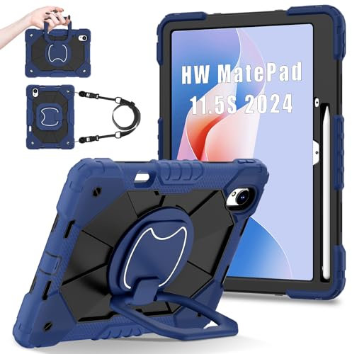 Juaupepo Custodia robusta antiurto per Huawei MatePad 11.5 pollici S (2024), resistente copertura per bambini e ragazzi con cavalletto girevole a 360 gradi con tracolla/portamatite per MatePad 11,5