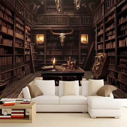 Wandbilder Antike Bibliothek Wohnzimmer Deko Modern Wandbild Kunstdruck auf Leinwand Bild Schlafzimmer über Bett Room Decor 400 x 280 cm Wanddeko BildBraun