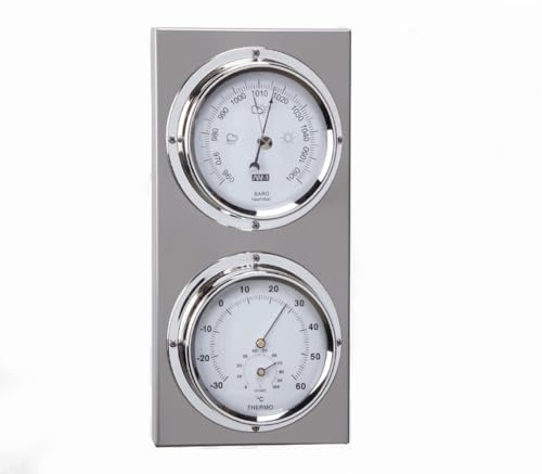 Wetterstation, Barometer und Thermometer, hergestellt aus Edelstahl, 26 x 13 x 3,5 cm