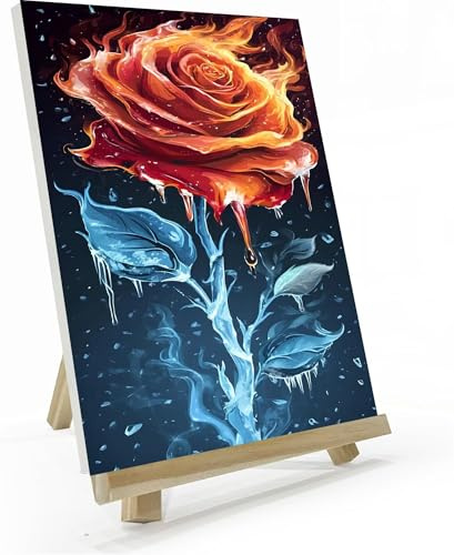 Eis und Feuer Rose Malen Nach Zahlen Erwachsene, DIY Vorgedruckte Leinen Leinwand Kinder Ölgemälde Set, Home Haus Dekorieren Geschenk mit 3 Pinsel und Acrylpigment, 70x140cm (Ohne Rahmen) Z-514