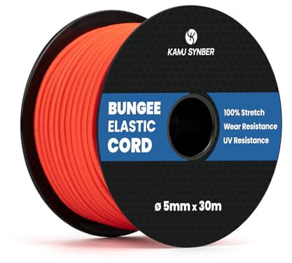 Kamu Synber Gummiseil 5mm x 30m Expanderseil Spanngummi Spannseil Gummischnur für Anhänger, Sonnensegel, Plane | UV Beständig Wetterfest | Orange