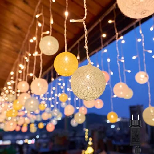 LED Lichterkette 3M Lichtervorhang Innen 96 LED kugeln Lichterketten Vorhang Dimmbar, 8 Modi Wasserdicht Led Vorhang für Zimmer Party Hochzeit Terrasse Frühlings Ostern Deko (A)